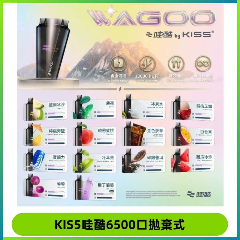 KIS5WAGOO哇酷6500口拋棄式 | 自由混搭雙口味 | 雙芯組合
